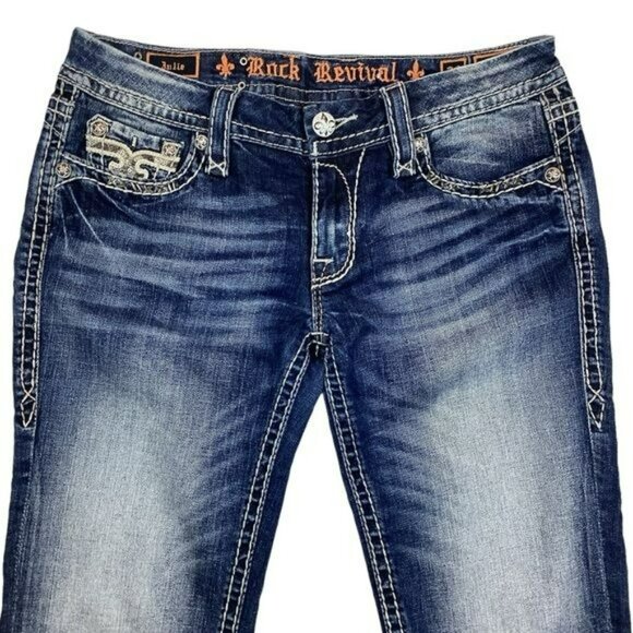 Rock Revival Julie Womens Distressed Capri Jeans Size 29 Blue Denim - Picture 3 of 12